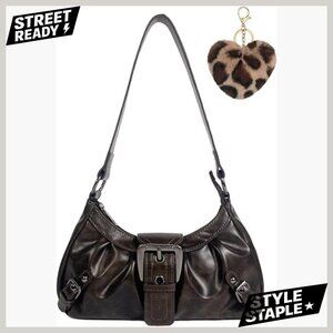 Small Leather Shoulder Bag Hobo Vintage Y2K Style Lightweight Handbag
